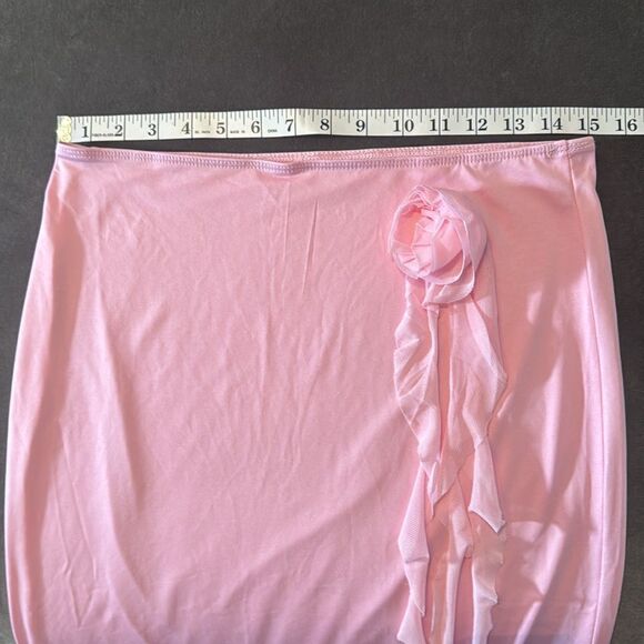 Pink 2 Piece Set Off the Shoulder Long Sleeve Crop Top & Skirt Size L NEW - Picture 11 of 16